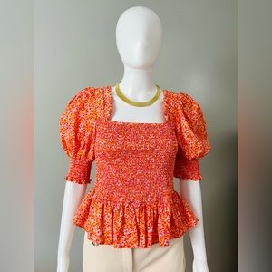 CeCe - Orange Top with Puff Sleeves